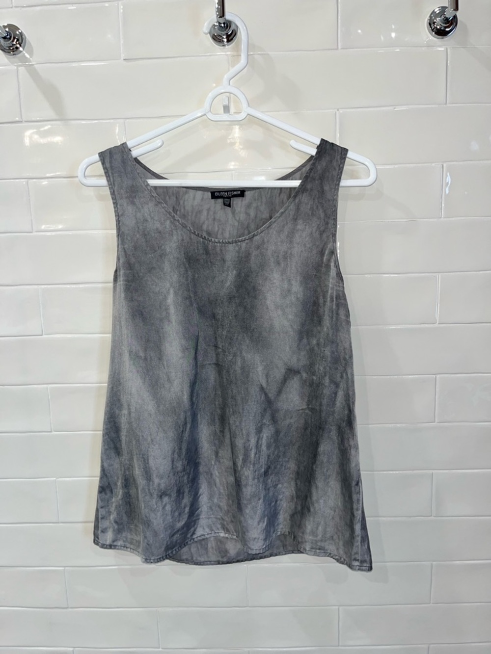 Sleeveless Tie-dye Printed Tank Eileen Fisher Grey Tones Sz PM Silk Cotton Blend